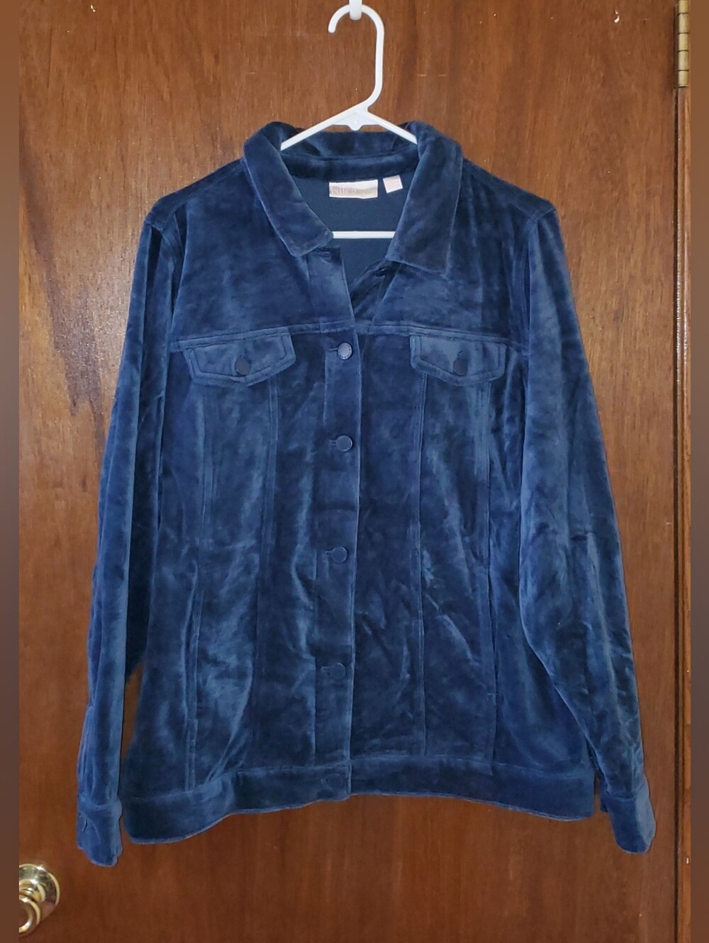 NWOT Belle Kim Gravel Bellour Velvet Button-Up Jacket Blue Sz Xl